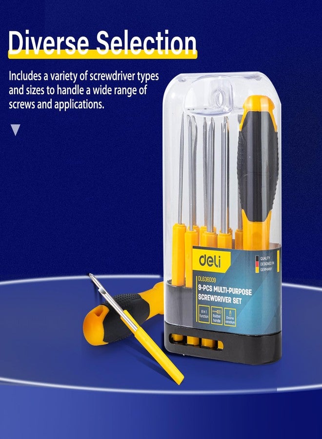 ديلي مجموعة مفكات براغي ديلي DL636009 مكونة من 9 قطع بوظيفة 8 في 1 مع رؤوس مغناطيسية ومقبض مانع للانزلاق مصنوع من مادة الكروم والفاناديوم، طقم أدوات إصلاح للأجهزة الإلكترونية والأجهزة المنزلية (عبوة واحدة، أصفر) - Image 3